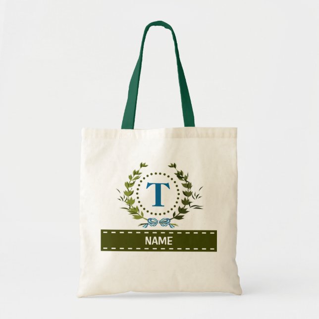 Personalised Ivy Wreath Wedding Date Monogram T Tote Bag (Front)