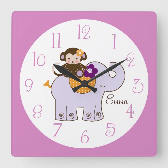 Personalised Jacana Monkey on Elephant Any colour! Square Wall Clock (Front)