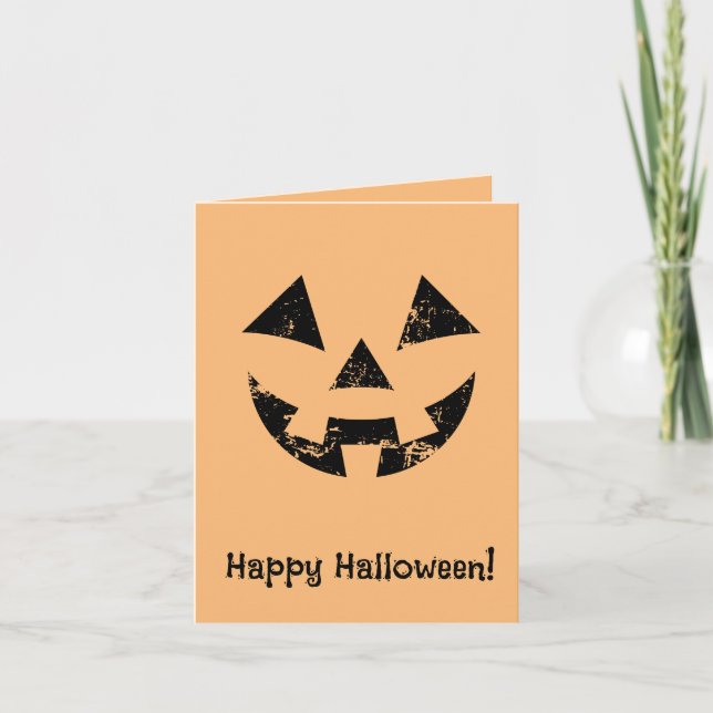 Personalised Jack-o-lantern pumpkin face Halloween Note Card (Front)