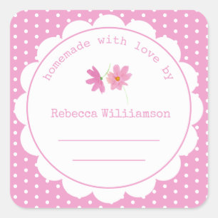 Personalised Jam Canning   Homemade Pink Polka Dot Square Sticker