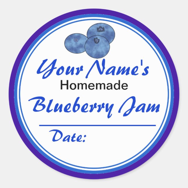 Personalised Jam Jar Labels Blueberry Jam Round (Front)