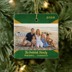 Personalised Jamaica Beach Travel Photo Xmas Ceramic Ornament