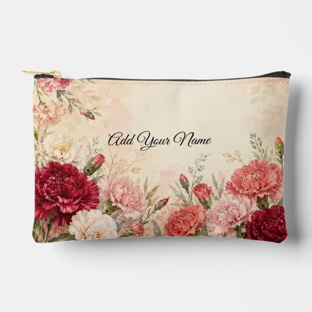 Personalised January Birth Flower Carnation Accessory Pouch (Front)