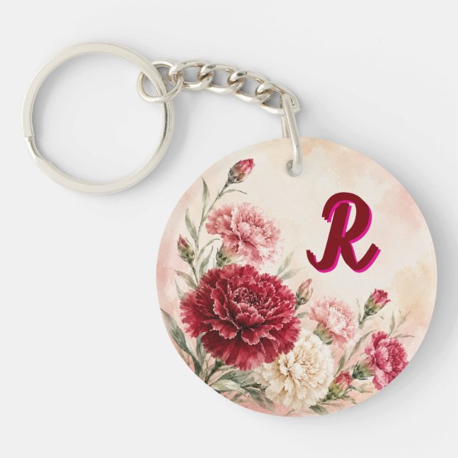Personalised January Birth Flower Carnation Key Ring (Front)