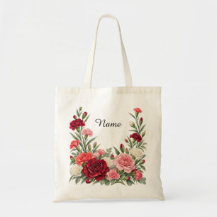 Personalised January Birth Flower Carnation Tote Bag