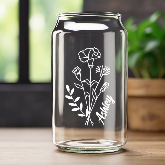 Personalised January Birth Flower Carnations White Can Glass (Creator Uploaded)