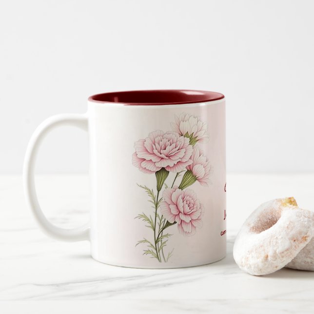 Personalised January Birth Month Flower Mug – Carn (With Donut)