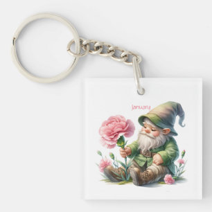 Personalised January Birth Month Garden Gnome Key Ring