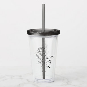 Personalised January Carnation Birth Flower Acrylic Tumbler