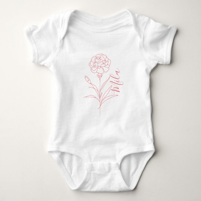 Personalised January Carnation Birth Flower  Baby Bodysuit (Front)