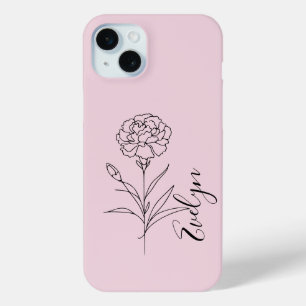 Personalised January Carnation Birth Flower iPhone 15 Mini Case