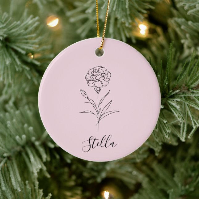 Personalised January Carnation Birth Flower  Ceramic Tree Decoration (Tree)