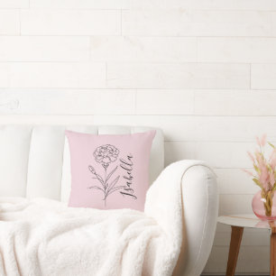 Personalised January Carnation Birth Flower Cushion