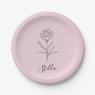 Personalised January Carnation Birth Flower  Paper Plate