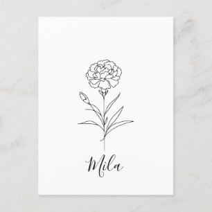 Personalised January Carnation Birth Flower Postcard