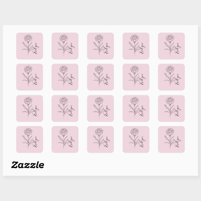 Personalised January Carnation Birth Flower  Square Sticker (Sheet)