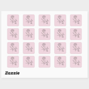 Personalised January Carnation Birth Flower  Square Sticker
