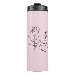 Personalised January Carnation Birth Flower  Thermal Tumbler
