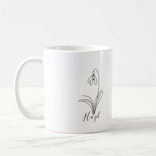 Personalised January snowdrop Birth Flower  Coffee Mug (Left)