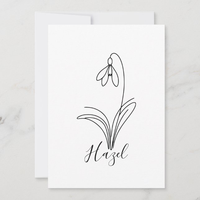 Personalised January snowdrop Birth Flower  Invitation (Front)