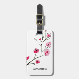 Personalised Japanese Cherry Blossom Illustration Luggage Tag