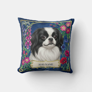 Personalised Japanese Chin Blue Floral Cushion
