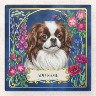 Personalised Japanese Chin Blue Glass Coaster