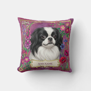 Personalised Japanese Chin Pink Floral Cushion