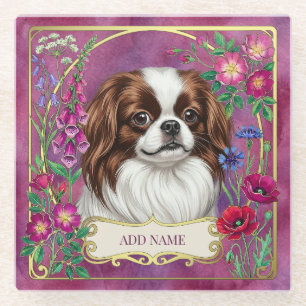 Personalised Japanese Chin Pink Glass Coaster