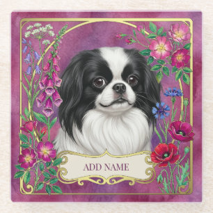 Personalised Japanese Chin Pink Glass Coaster