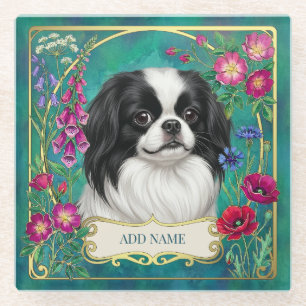 Personalised Japanese Chin Teal Glass Coaster