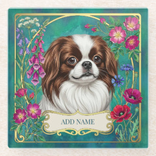 Personalised Japanese Chin Teal Glass Coaster