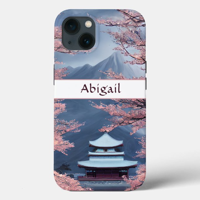 Personalised Japanese Temple, Cherry Blossoms Case-Mate iPhone Case (Back)