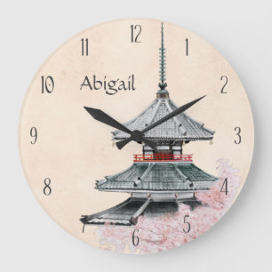 Personalised Japanese Temple Cherry Blossoms Japan Large Clock