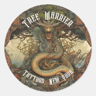 Personalised Japanese Tree Dragon Tattoo Parlour Classic Round Sticker