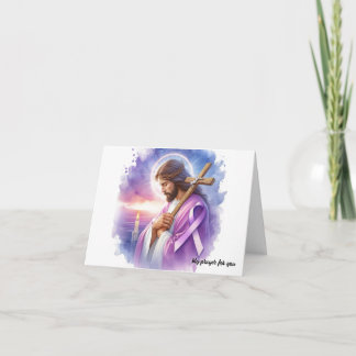 Personalised Jesus with Purple Ribbon Sympathy  Card