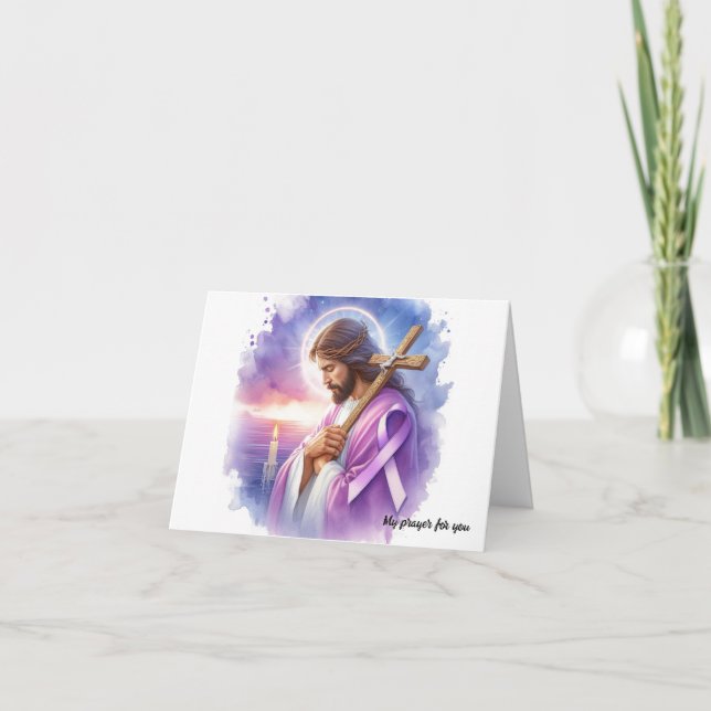 Personalised Jesus with Purple Ribbon Sympathy  Card (Front)