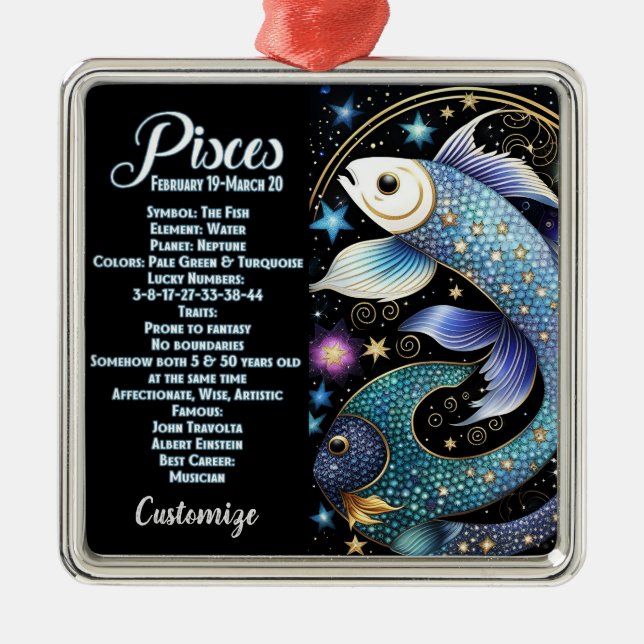 Personalised Jewel Galaxy Zodiac Pisces Metal Tree Decoration (Front)