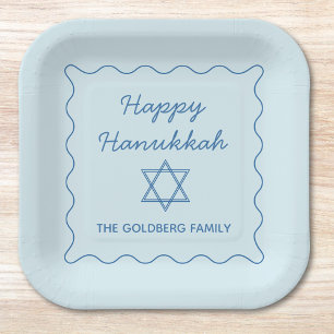 Personalised Jewish Star Blue Happy Hanukkah Party Paper Plate