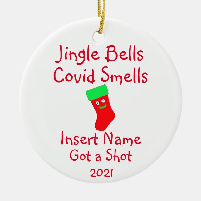 Personalised Jingle Bells, Covid-19 Smells Ceramic Ceramic Tree Decoration (Front)
