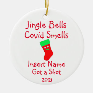 Personalised Jingle Bells, Covid-19 Smells Ceramic Tree Decoration