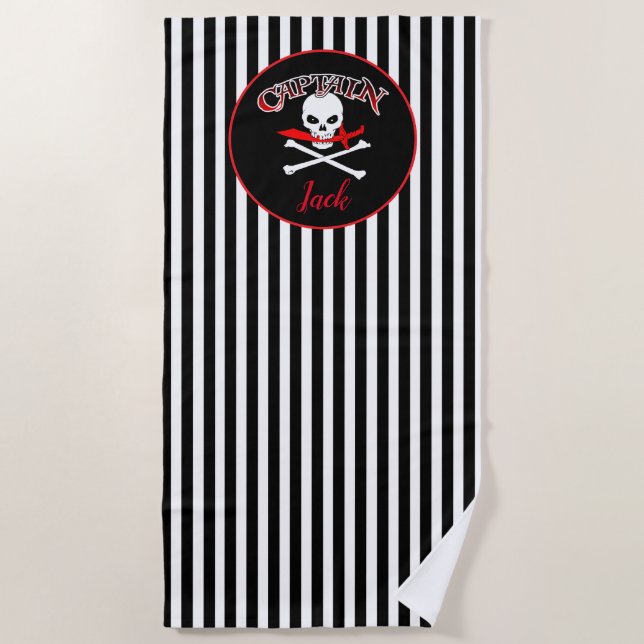 Personalised Jolly Roger (Cutlass) Beach Towel (Front)