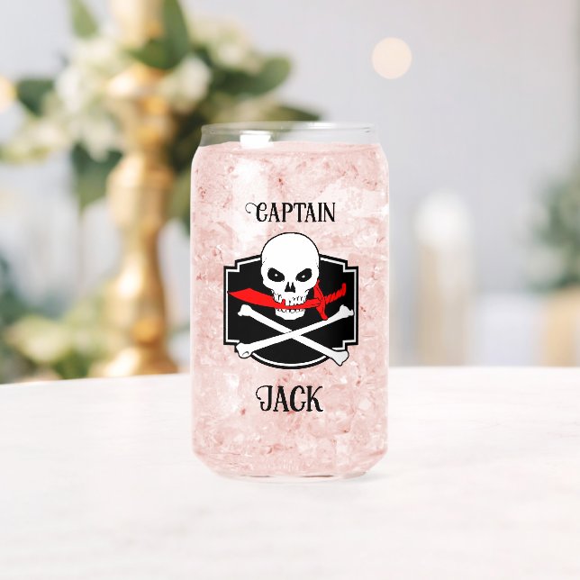 Personalised Jolly Roger (Cutlass)  Can Glass (Insitu (Wedding))