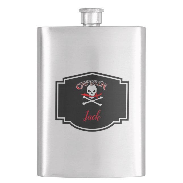 Personalised Jolly Roger (Cutlass)  Hip Flask (Front)