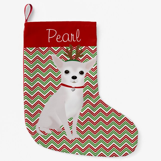 Personalised Jolly White Chihuahua Small Christmas Stocking (Front)