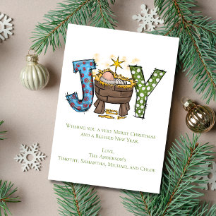 Personalised Joy Baby Jesus Religious Christmas  Holiday Card