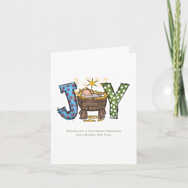 Personalised Joy Baby Jesus Religious Christmas  Holiday Card (Front)