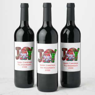 Personalised Joy Gnomes Merry Christmas  Wine Label
