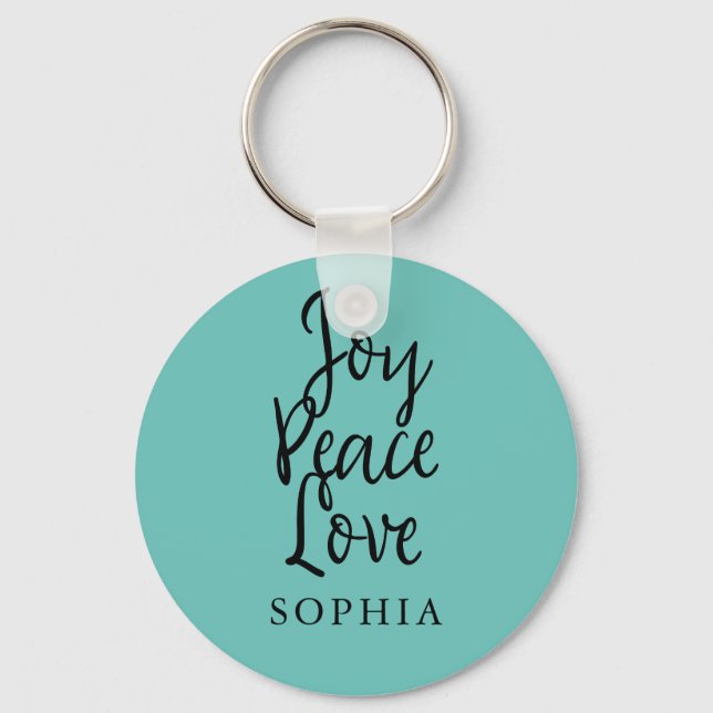 Personalised Joy Peace Love Inspirational Quote Key Ring (Front)