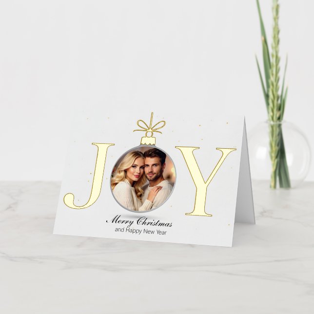 Personalised JOY Photo Christmas Greeting Card (Front)